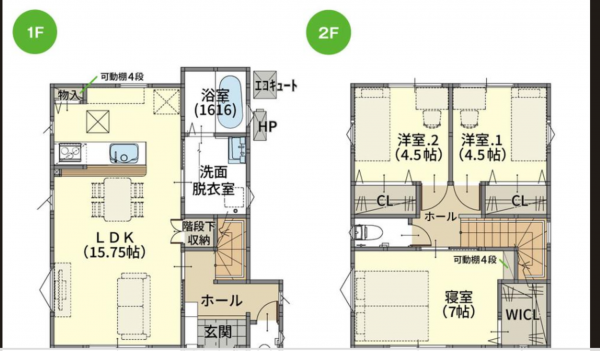 福井市運動公園、新築一戸建ての間取り画像です