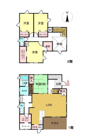 福井市舟橋、中古一戸建ての間取り画像です