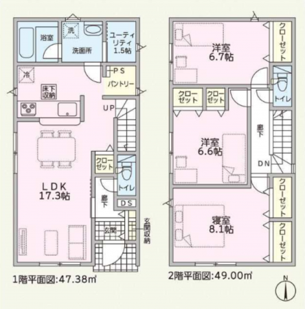福井市春日町、新築一戸建ての間取り画像です