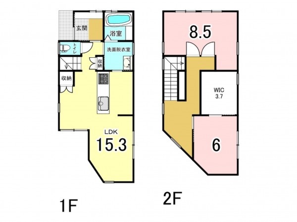 福井市花月、中古一戸建ての間取り画像です