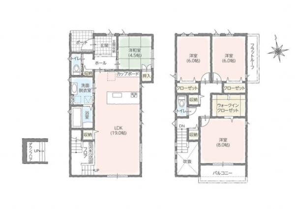 福井市東森田、新築一戸建ての間取り画像です