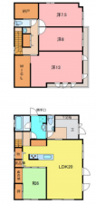 福井市西谷、中古一戸建ての間取り画像です