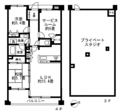 横浜市青葉区奈良町、マンションの間取り画像です