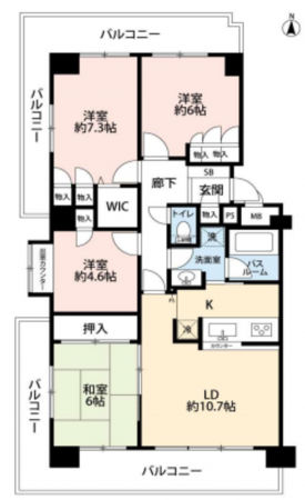 横浜市青葉区奈良町、マンションの間取り画像です