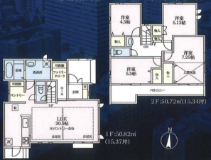 横浜市青葉区新石川、新築一戸建ての間取り画像です