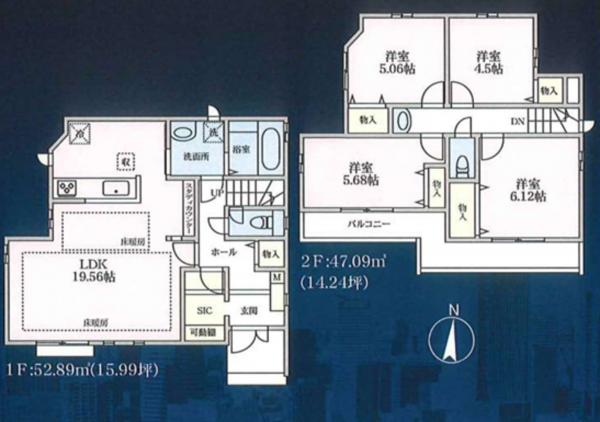 横浜市青葉区新石川、新築一戸建ての間取り画像です