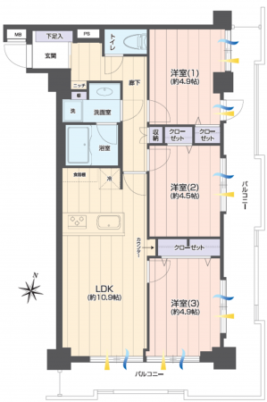 横浜市青葉区さつきが丘、マンションの間取り画像です