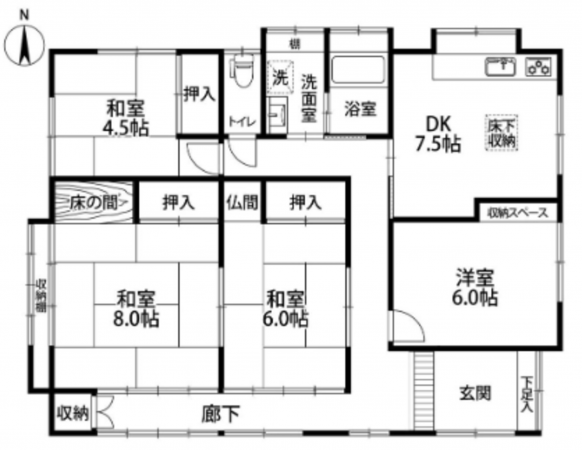 いすみ市深堀、中古一戸建ての間取り画像です