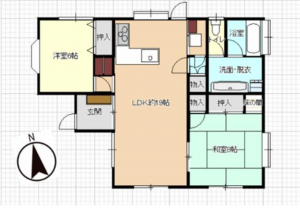 勝浦市松野、中古一戸建ての間取り画像です