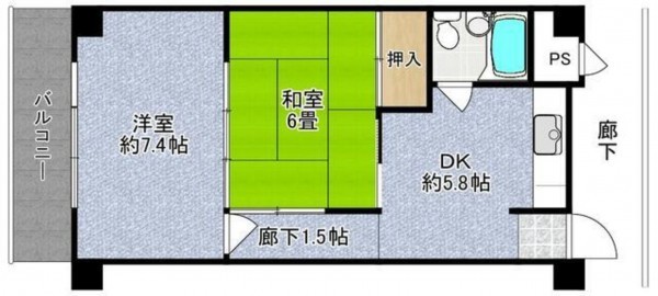 勝浦市墨名、マンションの間取り画像です