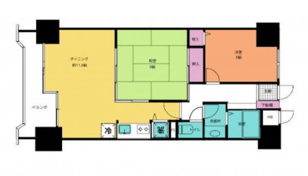 勝浦市部原、マンションの間取り画像です