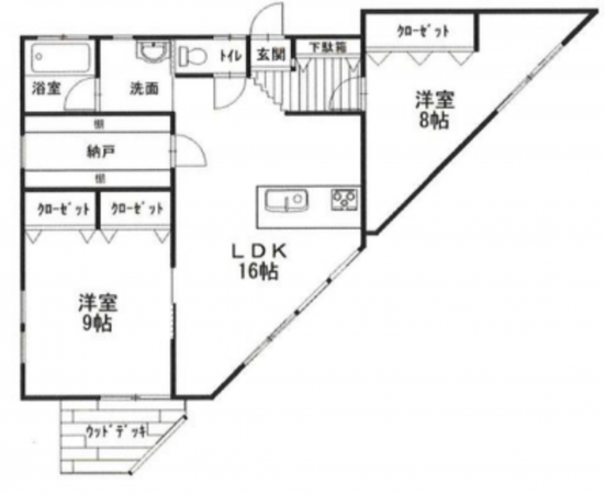 勝浦市新官、中古一戸建ての間取り画像です