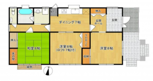 勝浦市出水、中古一戸建ての間取り画像です