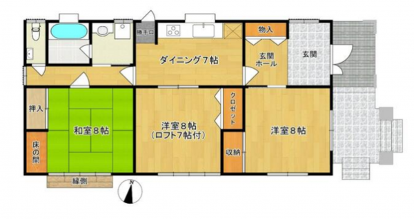 勝浦市出水、中古一戸建ての間取り画像です