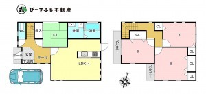 貝塚市王子、中古一戸建ての間取り画像です