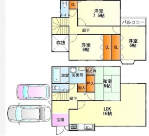 貝塚市畠中、中古一戸建ての間取り画像です