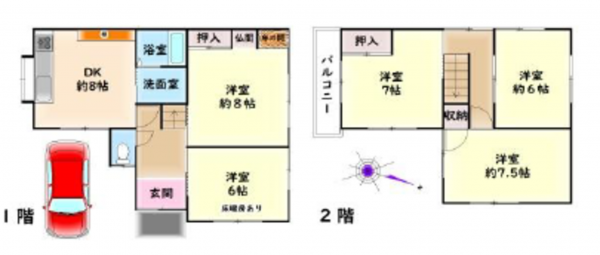 貝塚市王子、中古一戸建ての間取り画像です