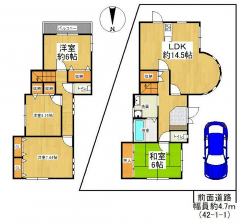 貝塚市王子、中古一戸建ての間取り画像です