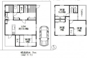 貝塚市畠中、中古一戸建ての間取り画像です