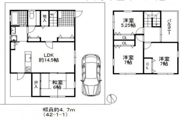 貝塚市畠中、中古一戸建ての間取り画像です