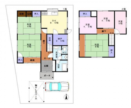 貝塚市三ツ松、中古一戸建ての間取り画像です