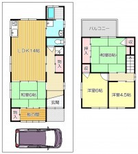 貝塚市麻生中、中古一戸建ての間取り画像です