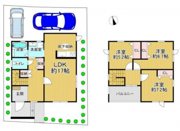 貝塚市畠中、中古一戸建ての間取り画像です