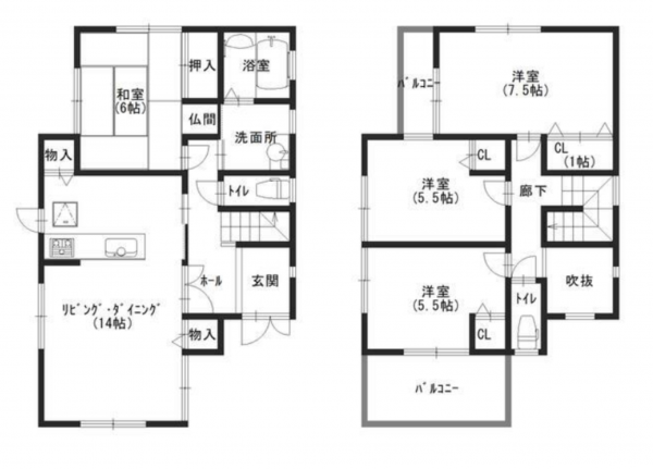 貝塚市澤、中古一戸建ての間取り画像です