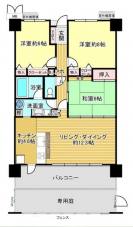 貝塚市清児、マンションの間取り画像です