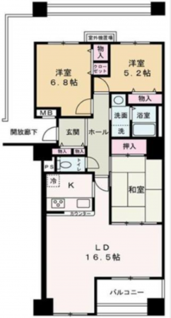 貝塚市二色、マンションの間取り画像です