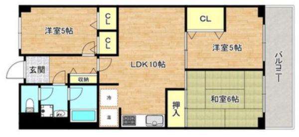 貝塚市堀、マンションの間取り画像です