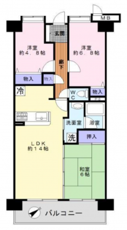 貝塚市畠中、マンションの間取り画像です