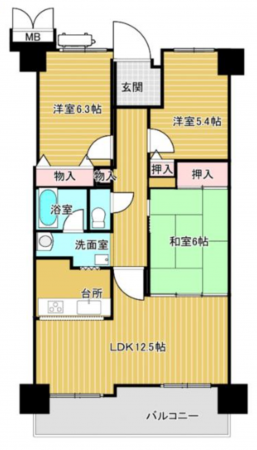 貝塚市清児、マンションの間取り画像です