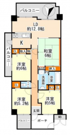 貝塚市清児、マンションの間取り画像です