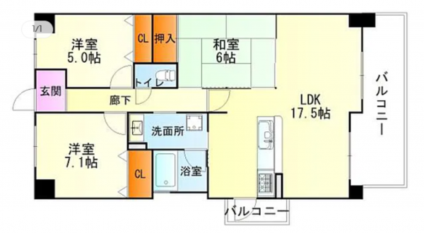 貝塚市清児、マンションの間取り画像です