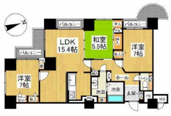 貝塚市二色、マンションの間取り画像です