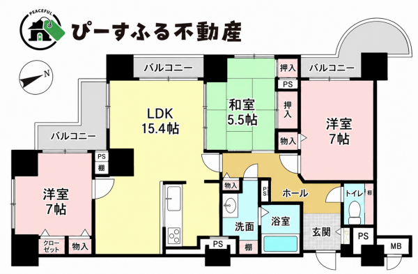 貝塚市二色、マンションの間取り画像です