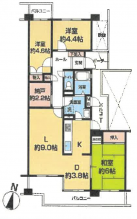 貝塚市二色、マンションの間取り画像です