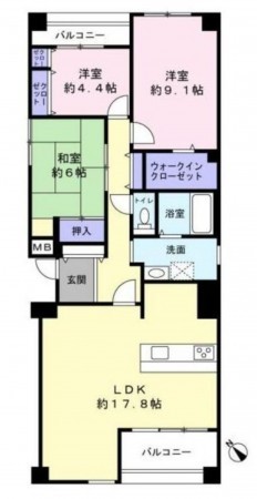 貝塚市二色、マンションの間取り画像です