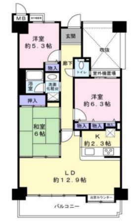 貝塚市清児、マンションの間取り画像です
