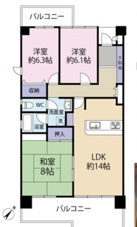 貝塚市北町、マンションの間取り画像です