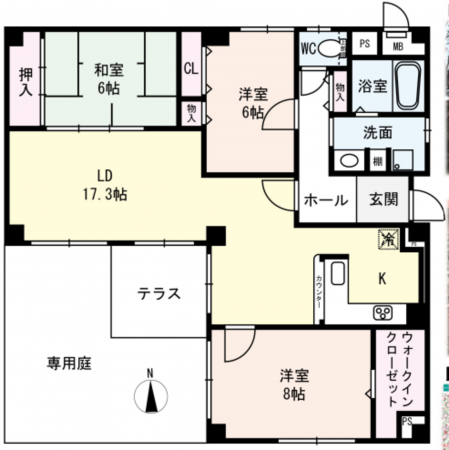 貝塚市二色、マンションの間取り画像です