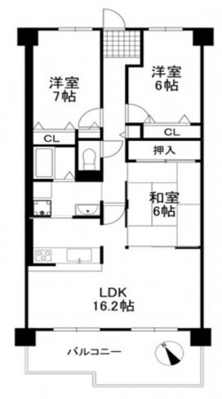 貝塚市清児、マンションの間取り画像です