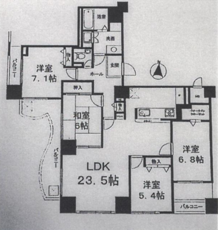 貝塚市二色、マンションの間取り画像です