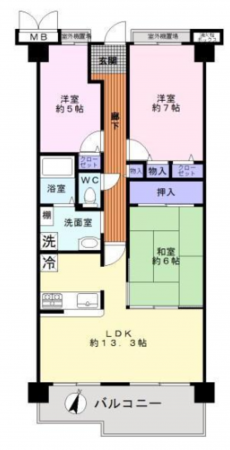 貝塚市清児、マンションの間取り画像です