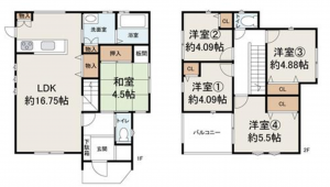 泉佐野市高松西、中古一戸建ての間取り画像です