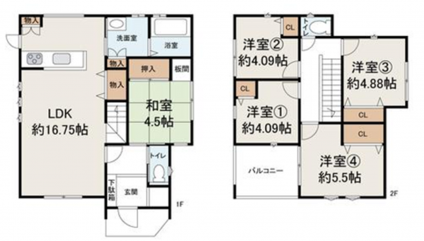 泉佐野市高松西、中古一戸建ての間取り画像です
