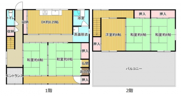 泉佐野市岡本、中古一戸建ての間取り画像です