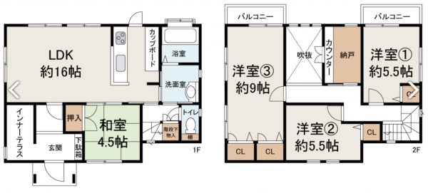 泉佐野市市場東、中古一戸建ての間取り画像です