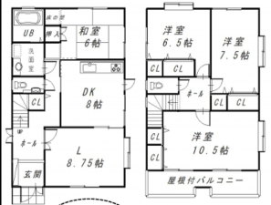 泉佐野市中庄、中古一戸建ての間取り画像です